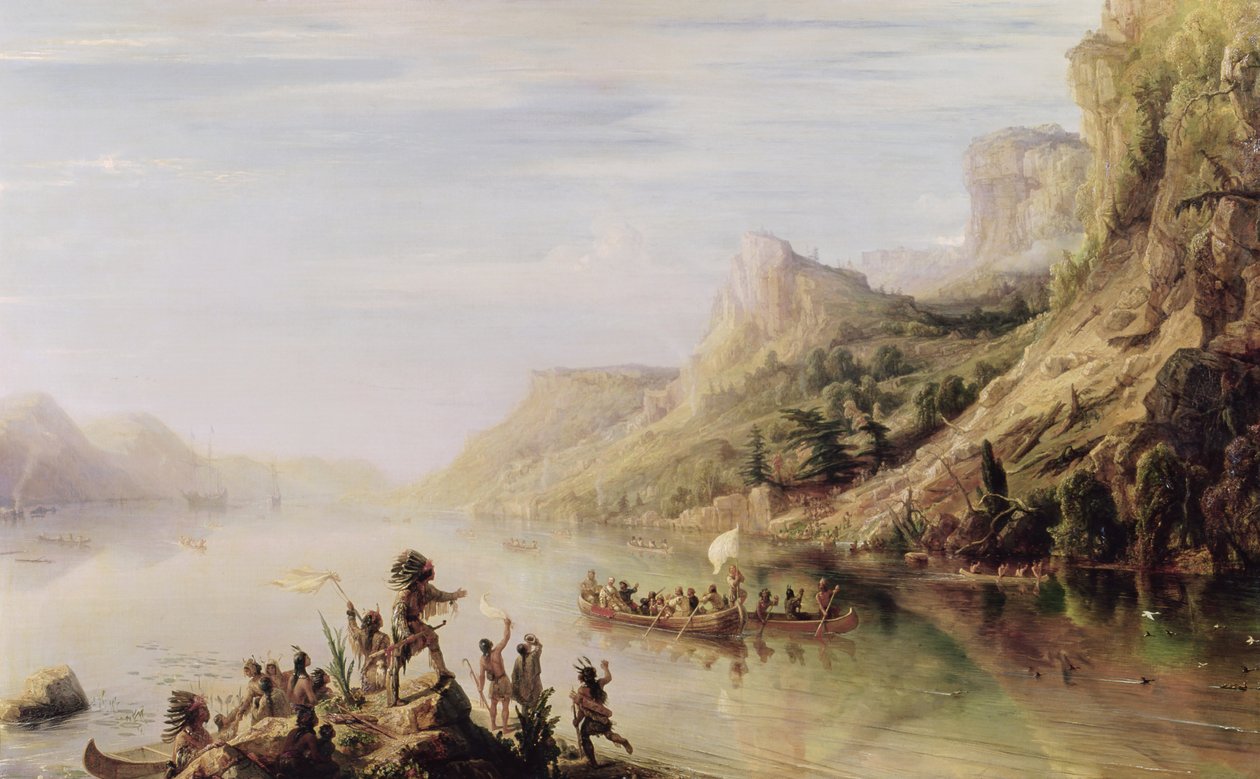 Jacques Cartier (1491-1557) Löysi St. Lawrence-joen vuonna 1535, 1847 tekijältä Jean Antoine Theodore Gudin
