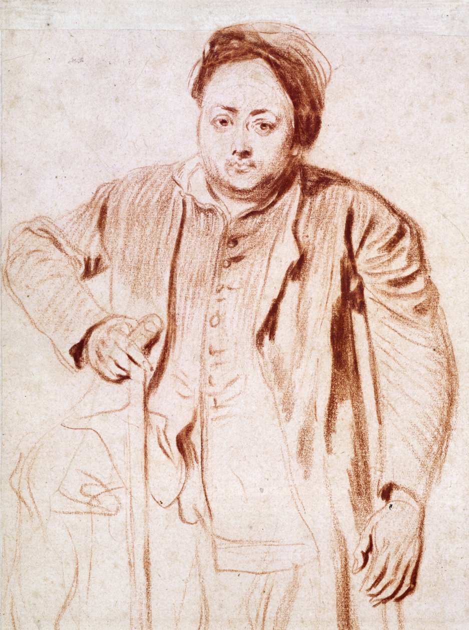 2266 Antonie de la Rogue, Mies kainalosauvoilla, n. 1714 (liitu paperille) tekijältä Jean Antoine Watteau
