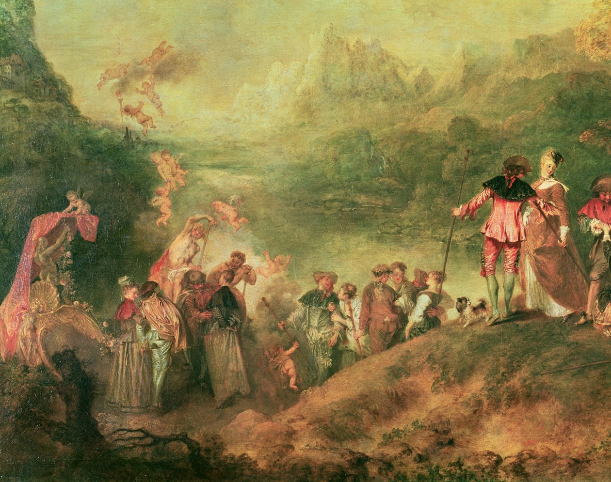 Aloitus Cytheralle, 1717 öljy kankaalle, yksityiskohta numerosta 3755 tekijältä Jean Antoine Watteau