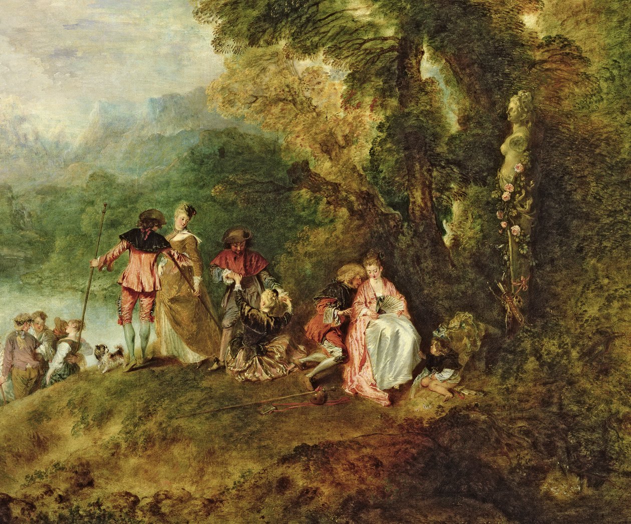 Aloitus Cytheralle, 1717 öljy kankaalle, yksityiskohta numerosta 3755 tekijältä Jean Antoine Watteau