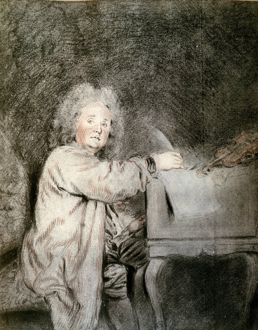 Jean-Ferry Rebel (1666-1747), n. 1715 (liitu ja värikynä paperilla) tekijältä Jean Antoine Watteau