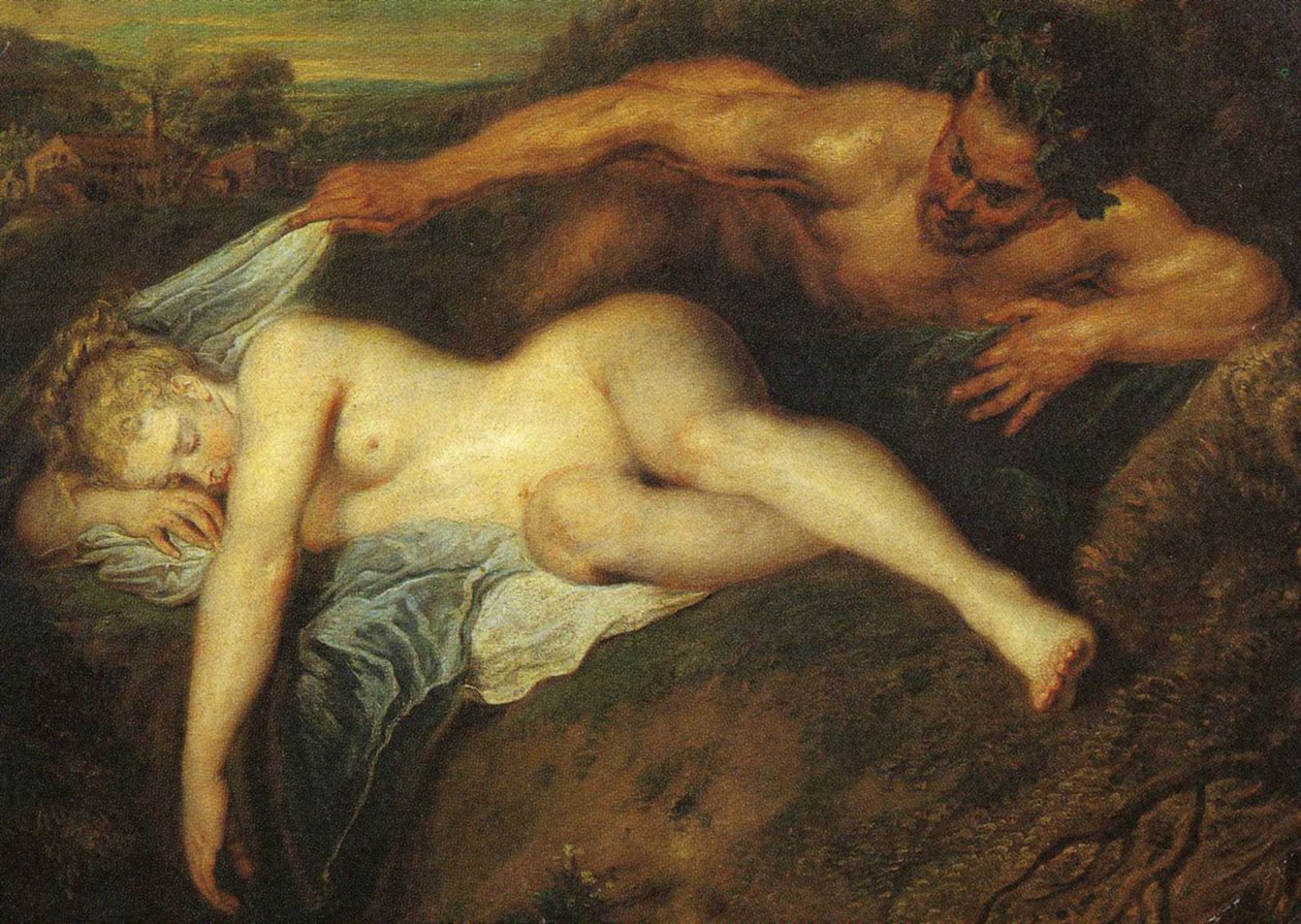 Nymfi ja Satyr, joka tunnetaan myös nimellä Jupiter ja Antiope, yksityiskohta tekijältä Jean Antoine Watteau