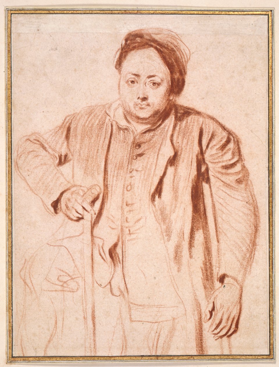 Antoine de la Roquen muotokuva (punainen liitu paperille) tekijältä Jean Antoine Watteau