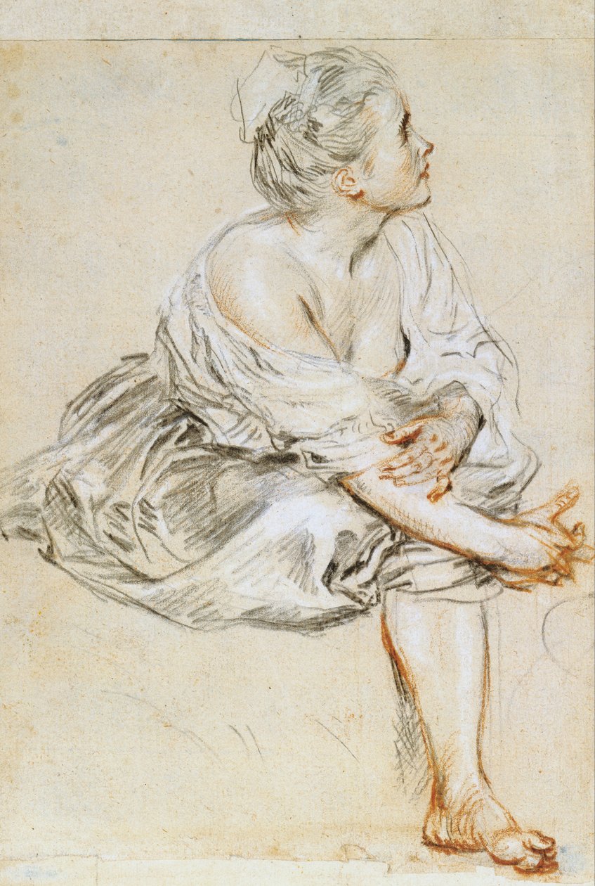 Istuva nuori nainen tekijältä Jean Antoine Watteau
