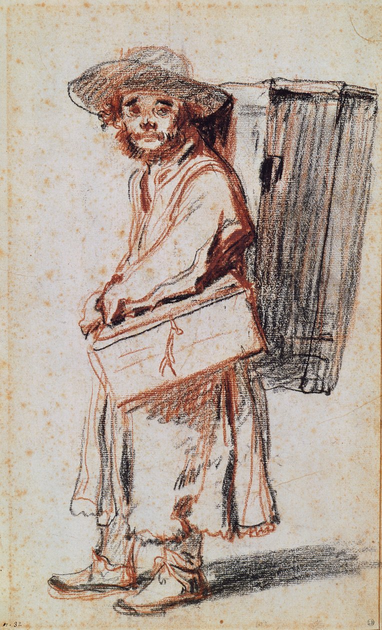 Tutkimus Pedlarista Auvergnesta (hiili ja punainen liitu paperille) tekijältä Jean Antoine Watteau