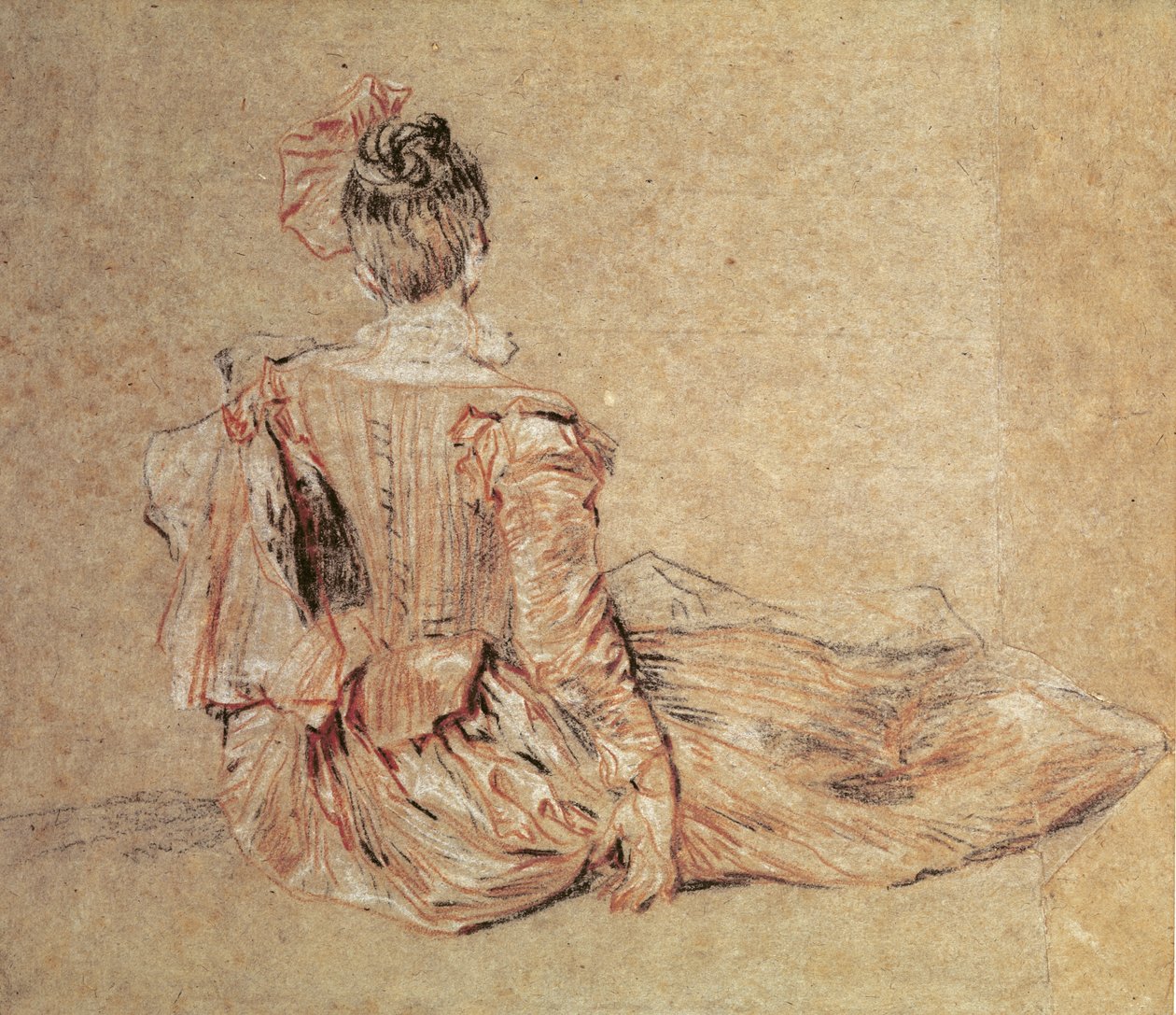 Tutkimus naisesta takaa katsottuna, 1716-18 (liitu paperille) tekijältä Jean Antoine Watteau