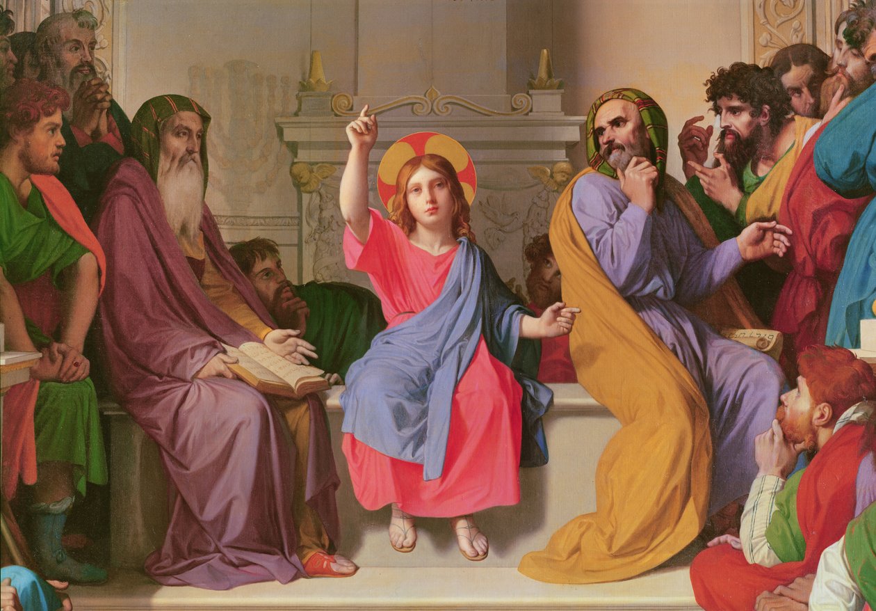 Jeesus lääkäreiden joukossa - yksityiskohta Jeesuksesta, 1862 öljy kankaalle tekijältä Jean Auguste Dominique Ingres
