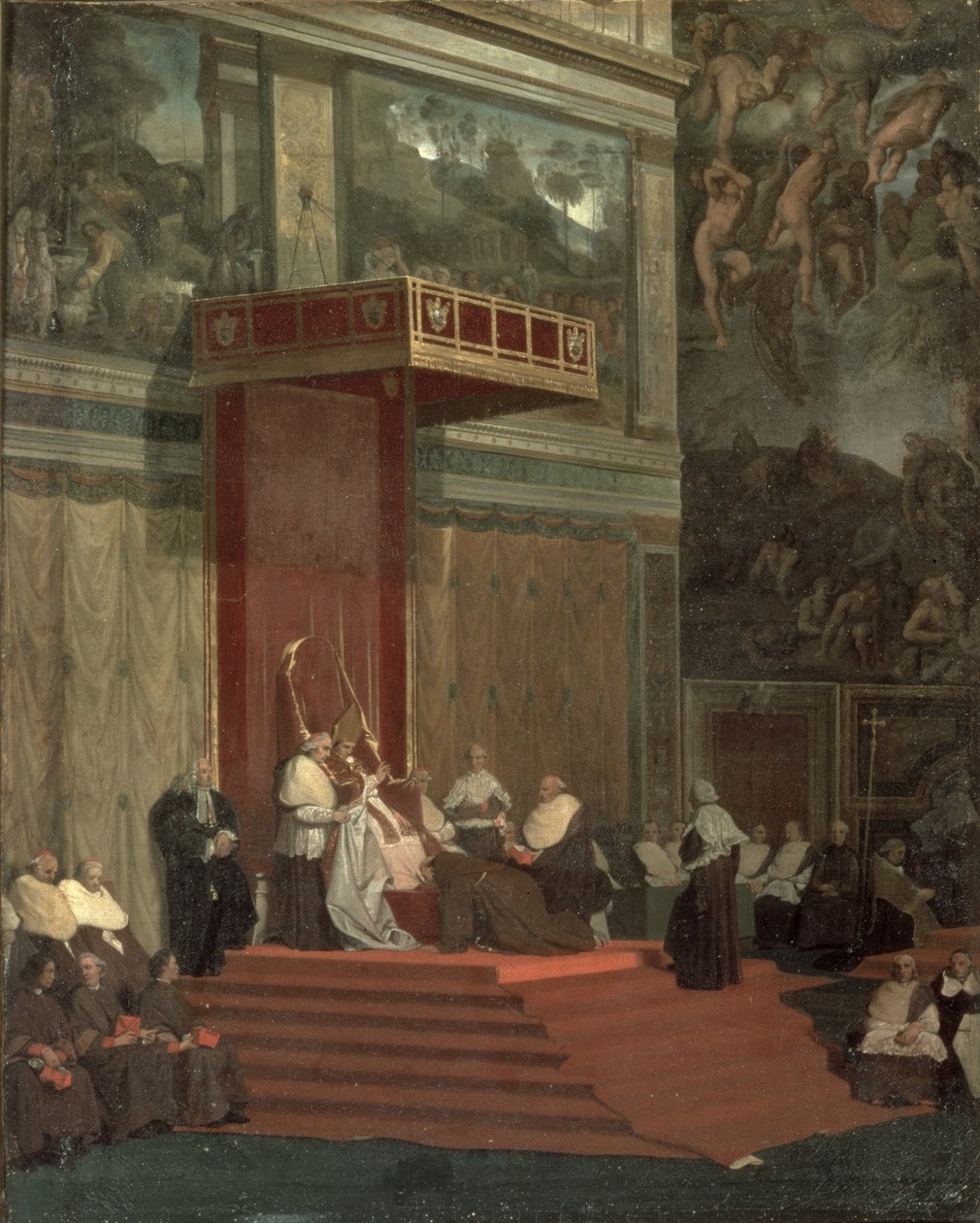 Paavi Pius VII (Luigi Barnaba Chiaramonti) (1742-1823) kappelissa, 1820 tekijältä Jean Auguste Dominique Ingres