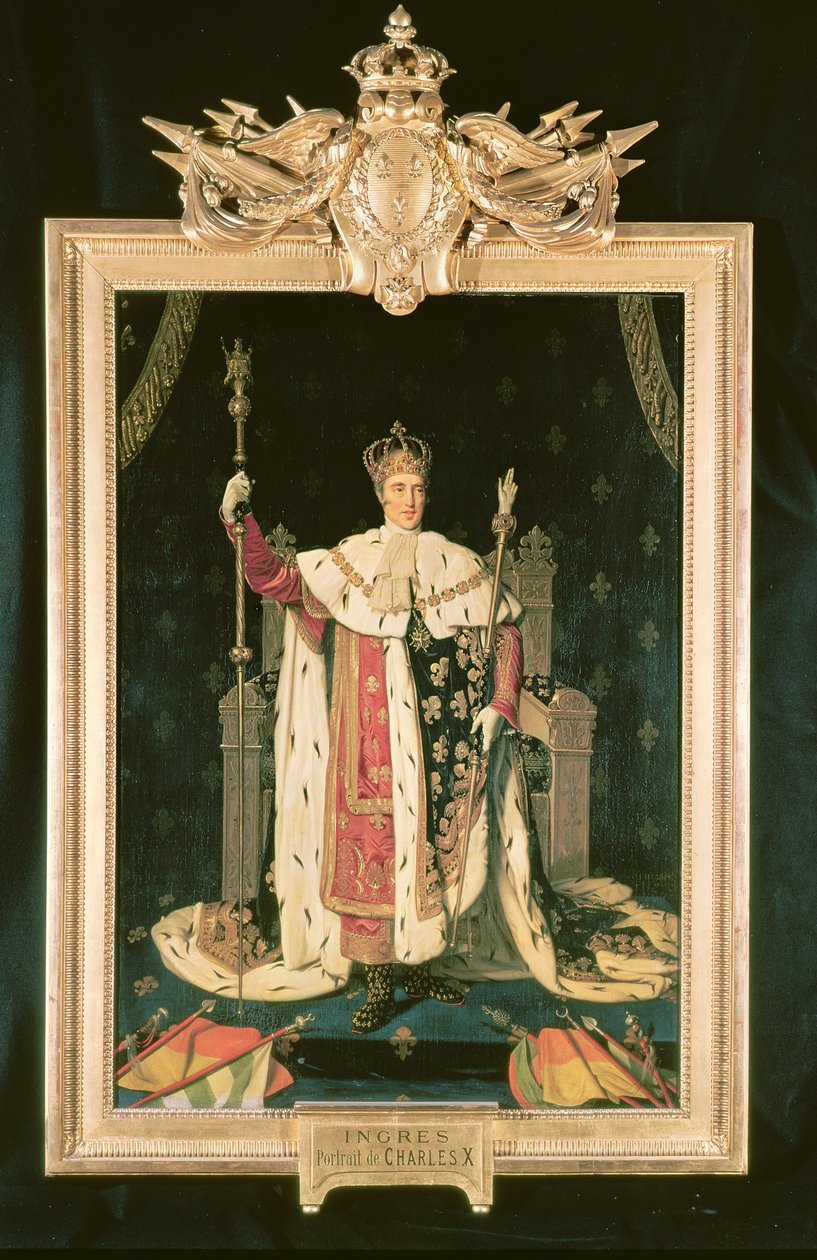 Kaarle X:n (1757-1836) muotokuva kruunausvaatteissa, 1829 tekijältä Jean Auguste Dominique Ingres