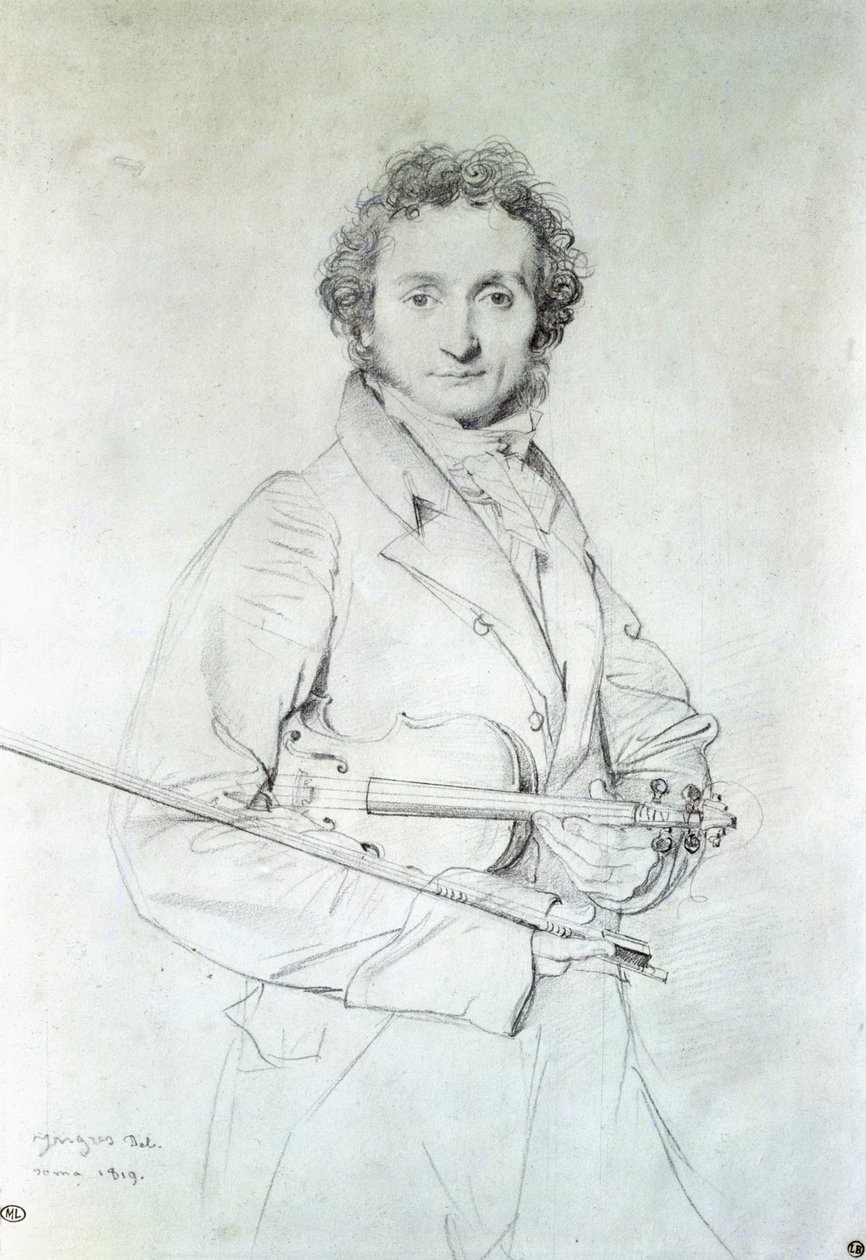 Niccolo Paganinin (1782-1840) muotokuva 1819 (kynä paperille) tekijältä Jean Auguste Dominique Ingres