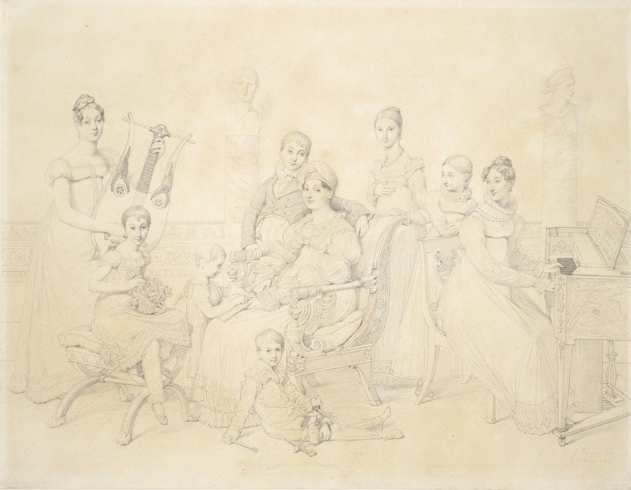 Lucien Bonaparten perheen muotokuva, 1815 (grafiitti paperille) tekijältä Jean Auguste Dominique Ingres