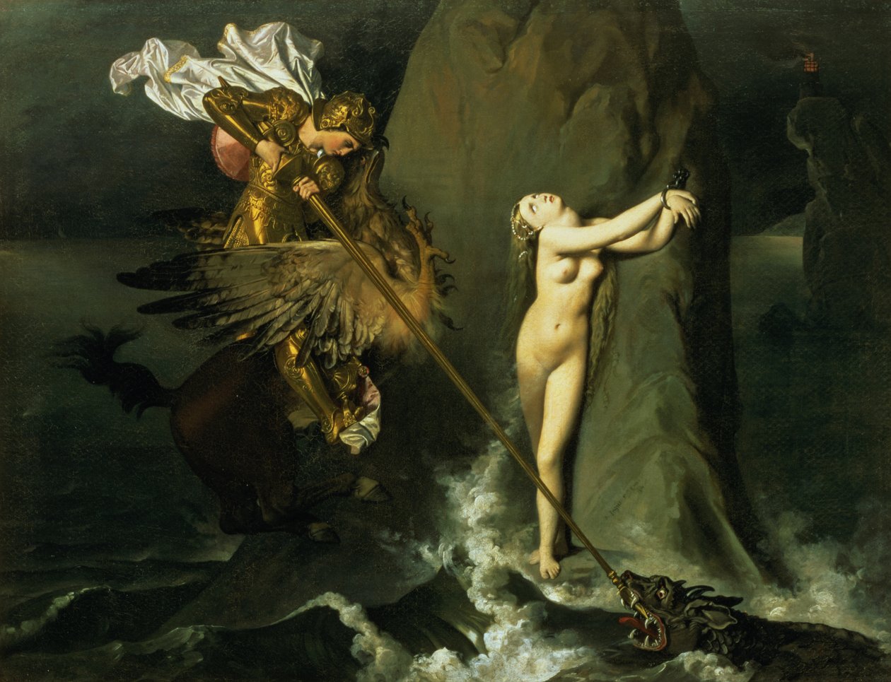 Ruggiero pelastaa Angelican, 1819 tekijältä Jean Auguste Dominique Ingres