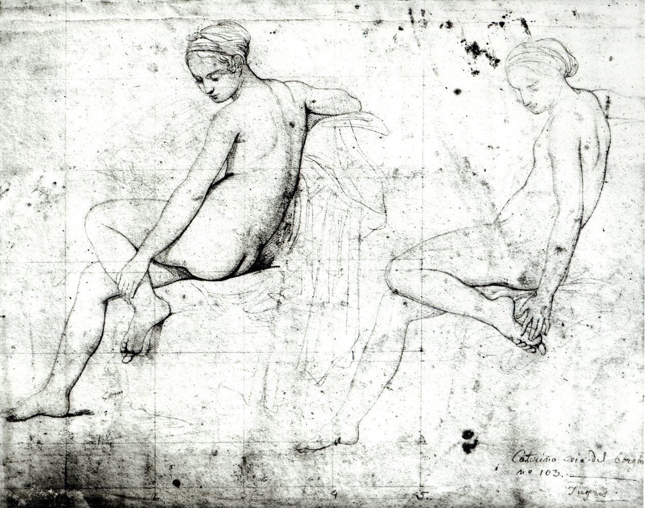 Tutkimus turkkilaiselle kylpylälle (grafiitti paperille) tekijältä Jean Auguste Dominique Ingres