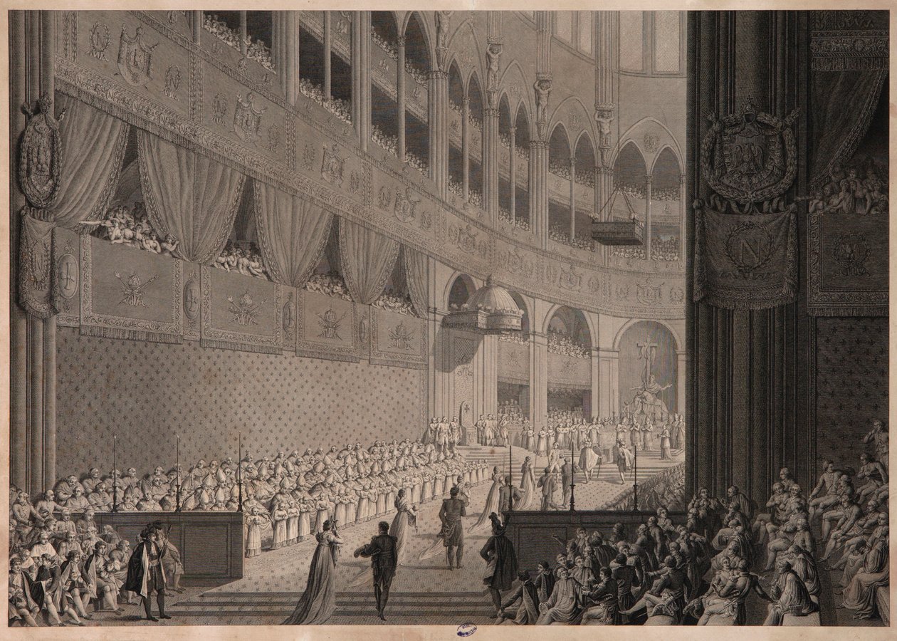 Napoleon I:n kruunaus, noin 1805 tekijältä Jean Baptiste and Fontaine, Pierre Francois Leonard Isabey