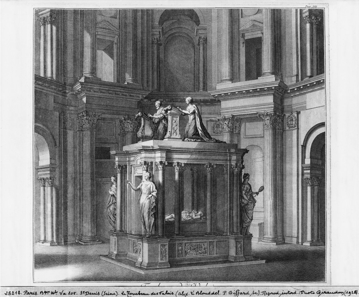 Henri II:n ja Katariina de Mediciksen hauta Valoisin mausoleumissa, kuvitus Dom Michel Felibienin kirjasta "Histoire de l