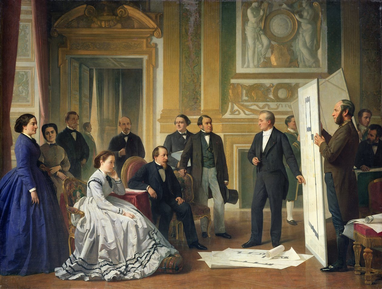 Louis Visconti (1791-1853) Louvren uudet suunnitelmat Napoleon III:lle (1808-73) 1853 tekijältä Jean Baptiste Ange Tissier