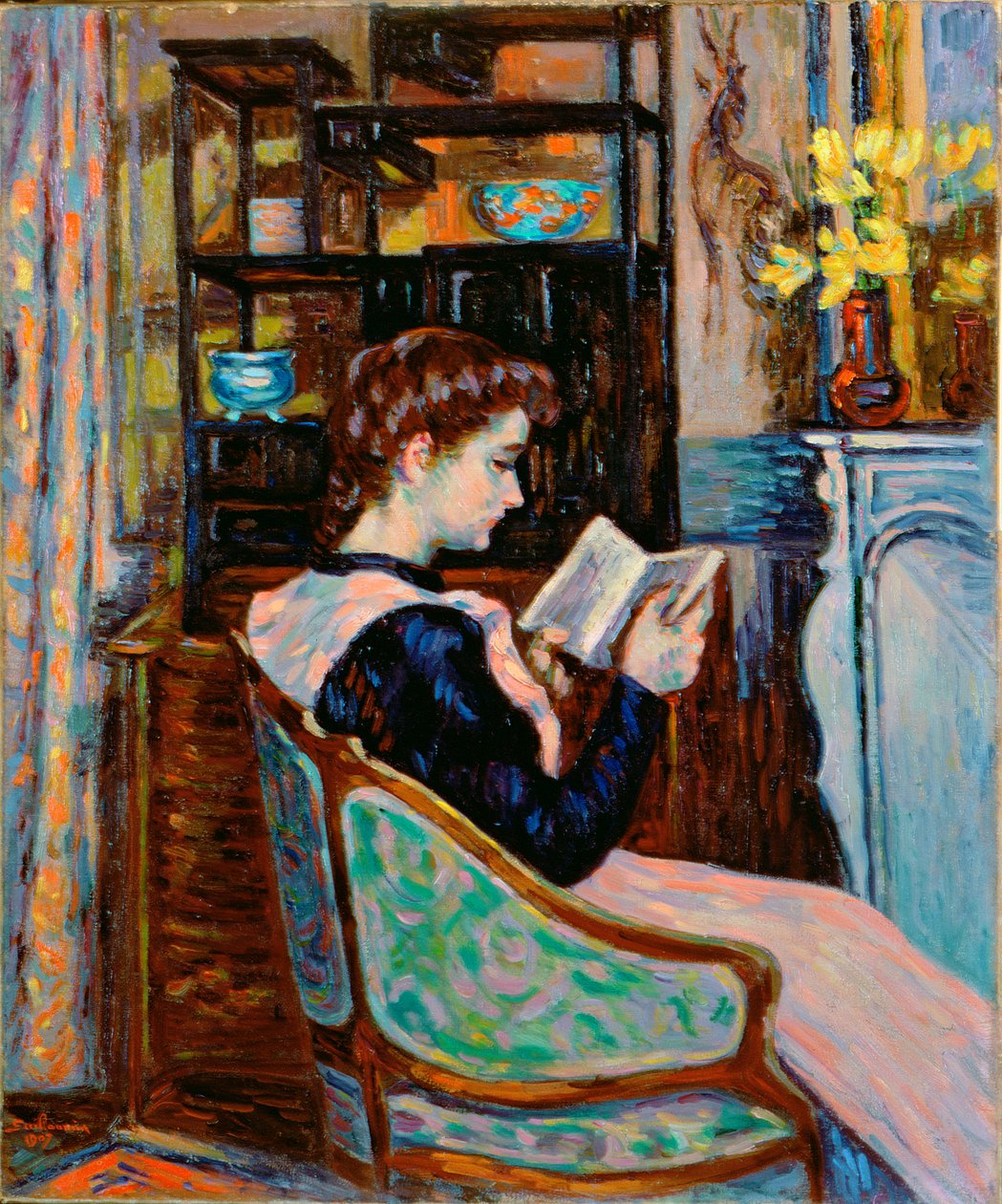 Mlle. Guillaumin lukeminen, 1907 tekijältä Jean Baptiste Armand Guillaumin