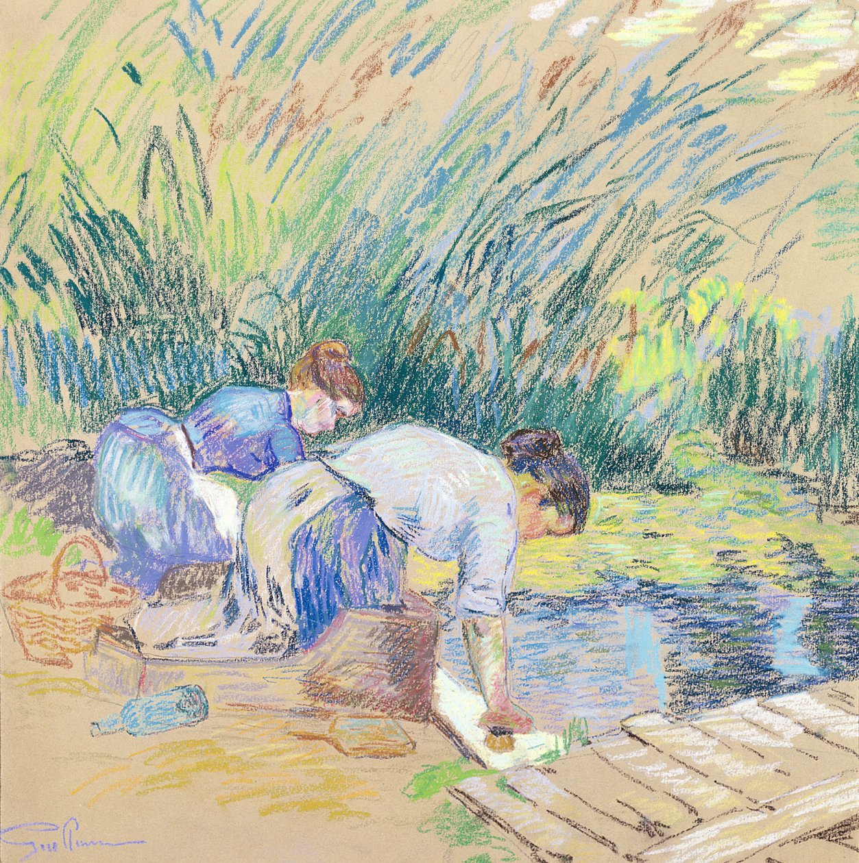 Kaksi pesinnaista (pastelli paperille) tekijältä Jean Baptiste Armand Guillaumin