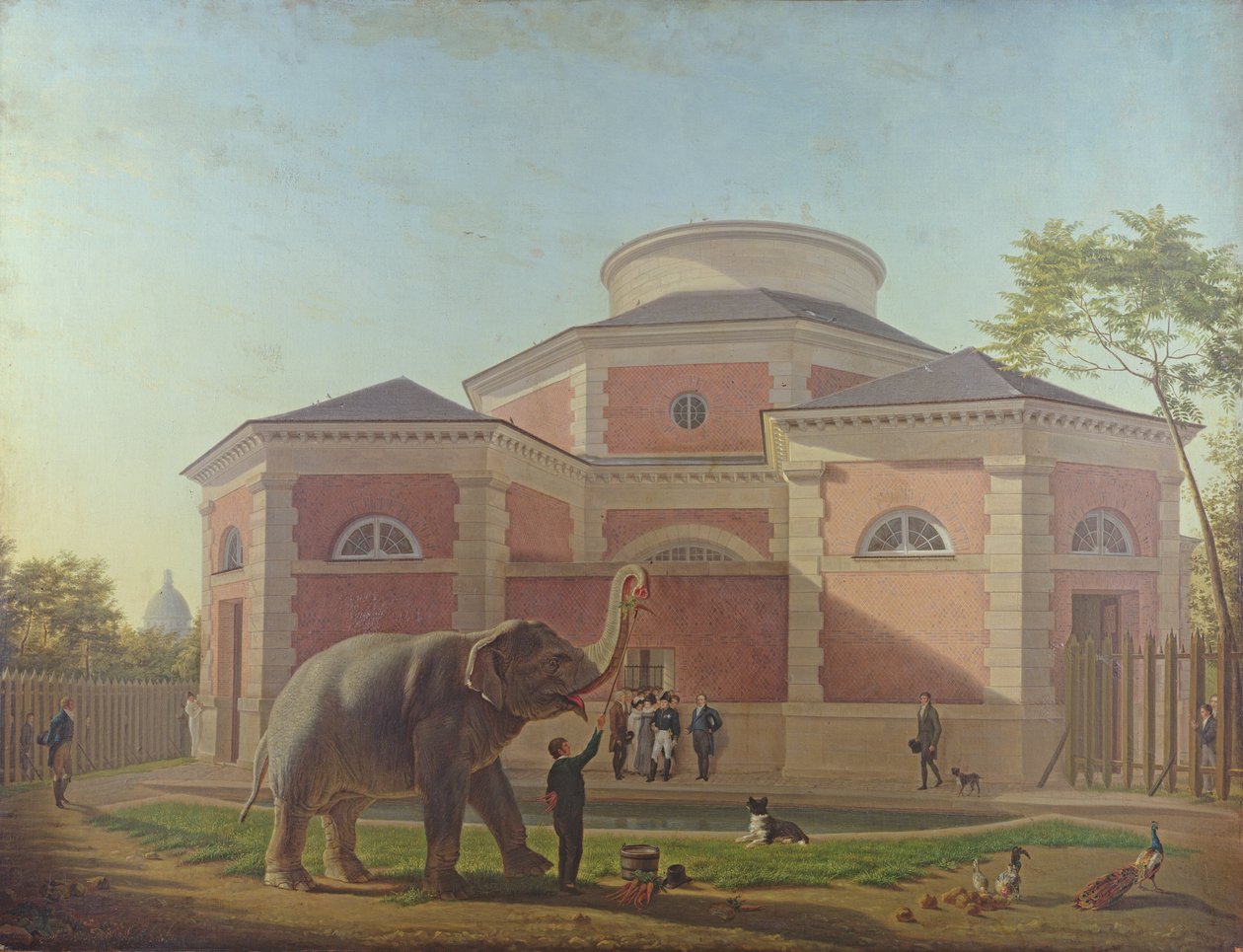 Herttua ja herttuatar de Berry vierailemassa norsun luona Jardin des Plantesissa Pariisissa, 1817 tekijältä Jean Baptiste Berre