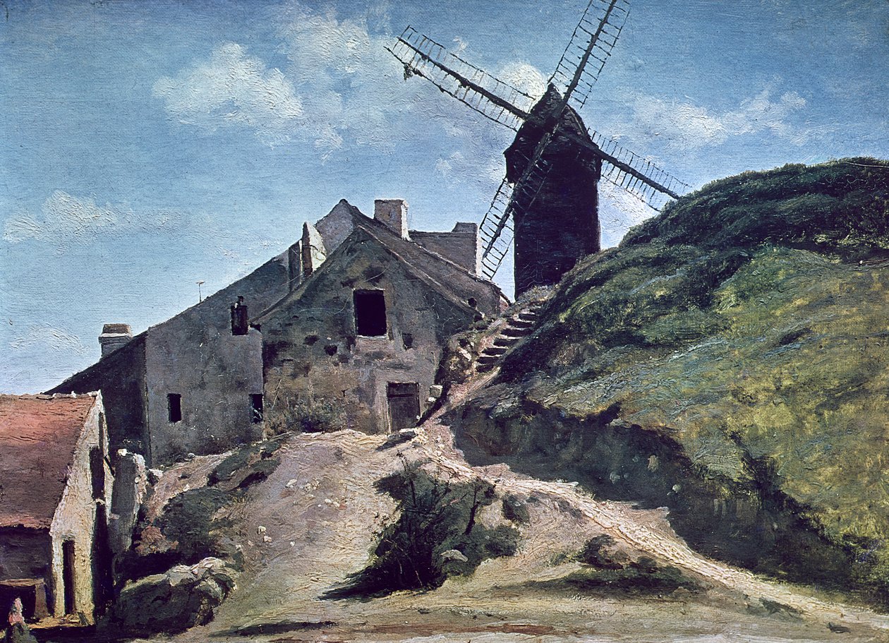 Tuulimylly Montmartressa, 1840-45 tekijältä Jean Baptiste Camille Corot
