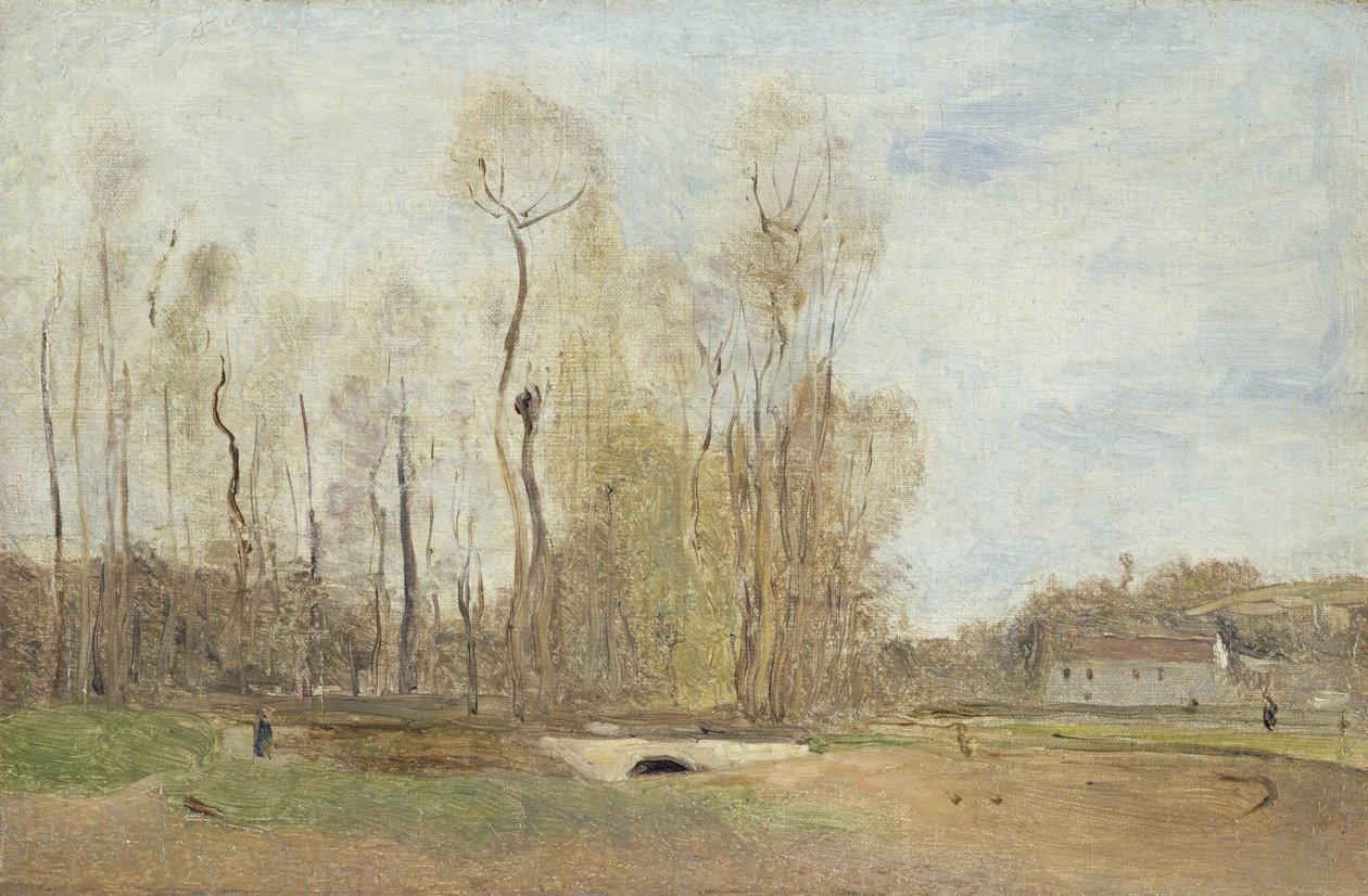Auvers-sur-Oise: Daubignyn lampi, n. 1855 (öljy paperille kankaalle) tekijältä Jean Baptiste Camille Corot