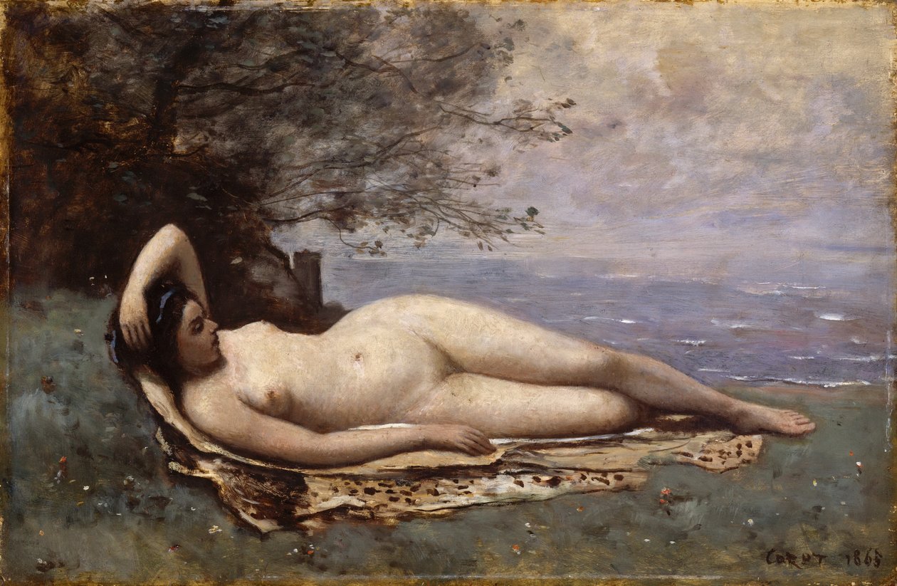Bacchante meren rannalla tekijältä Jean Baptiste Camille Corot