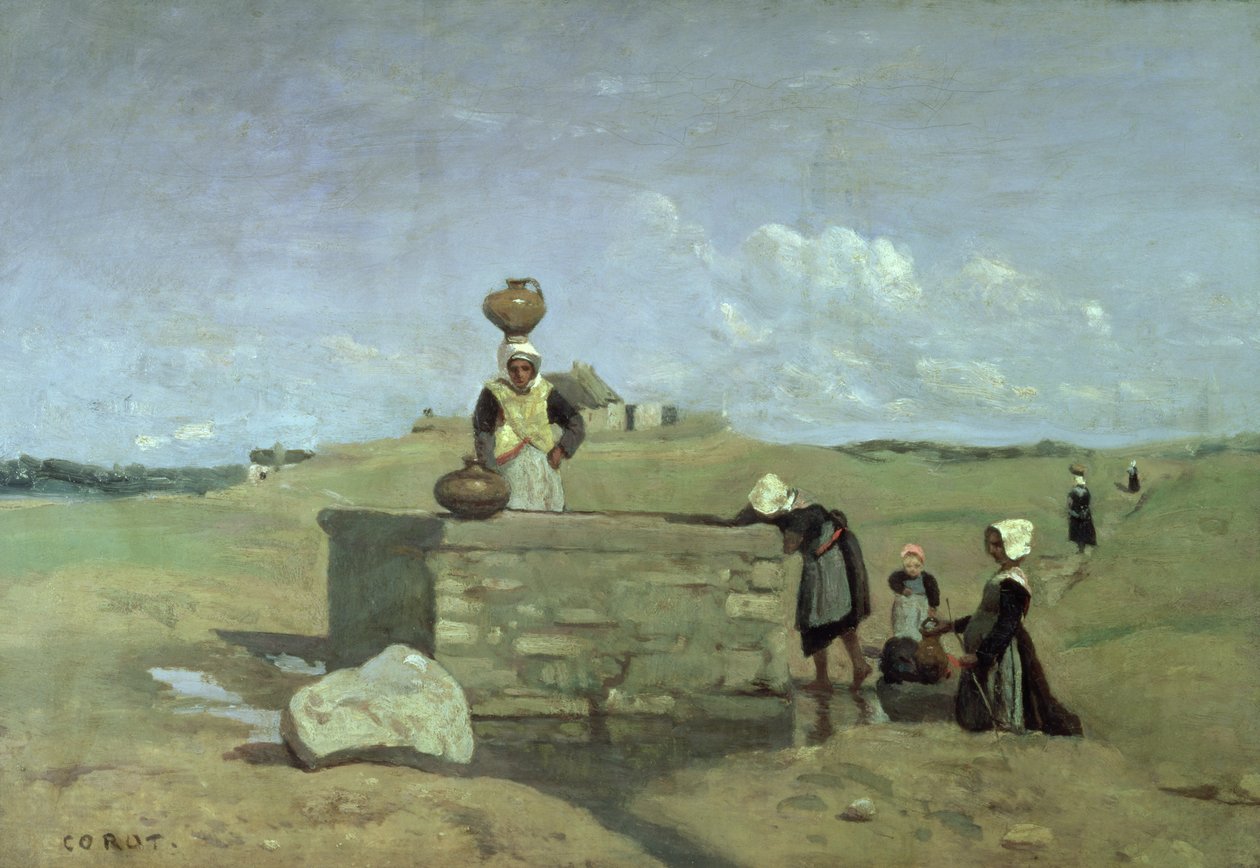 Breton Women at the Well lähellä Batzia, n. 1842 tekijältä Jean Baptiste Camille Corot