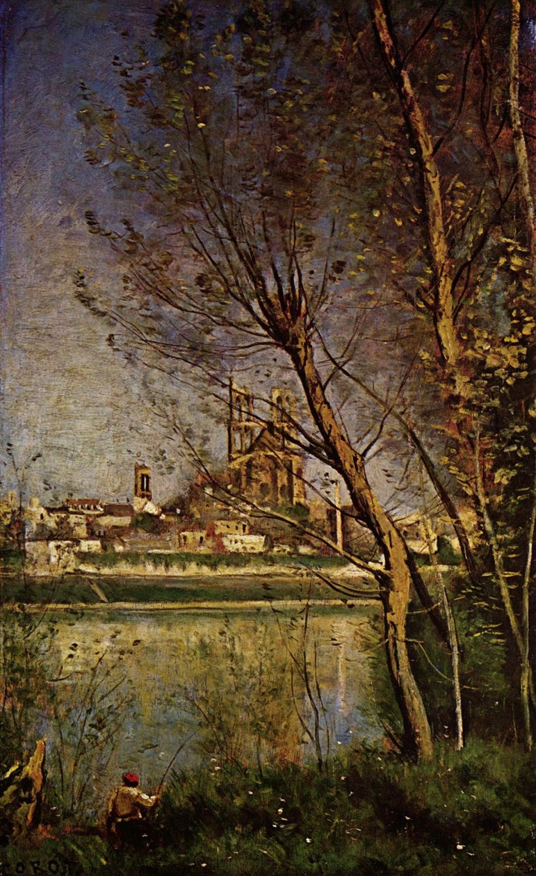 Mantesin katedraali kalastajan kanssa tekijältä Jean Baptiste Camille Corot