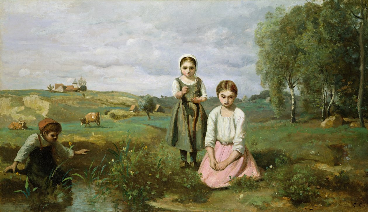 Lapset puron varrella maaseudulla, Lormes tekijältä Jean Baptiste Camille Corot