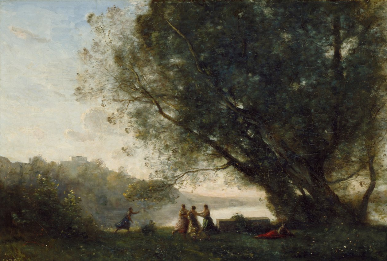 Tanssi puiden alla järven reunalla, 1865-70 tekijältä Jean Baptiste Camille Corot