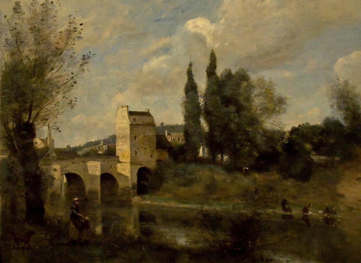 Een brug te Mantes tekijältä Jean Baptiste Camille Corot