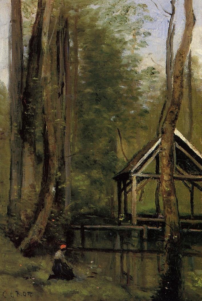 Kalastusmaja Mathoisissa Gournay en Brayn lähellä tekijältä Jean Baptiste Camille Corot