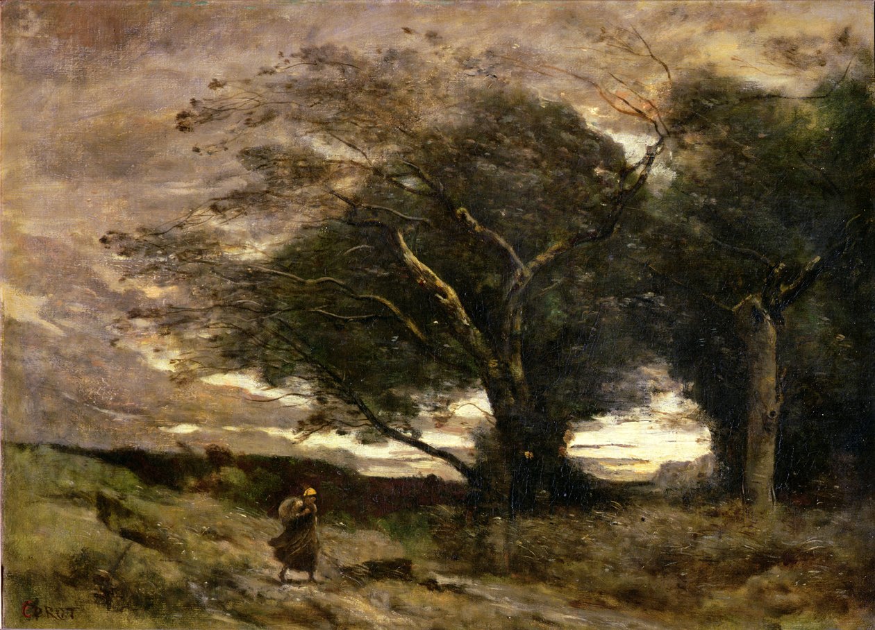 Tuulenpuuska, 1866 tekijältä Jean Baptiste Camille Corot