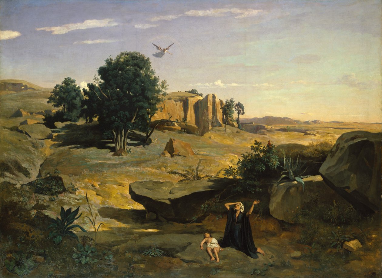 Hagar in der Wildnis tekijältä Jean Baptiste Camille Corot