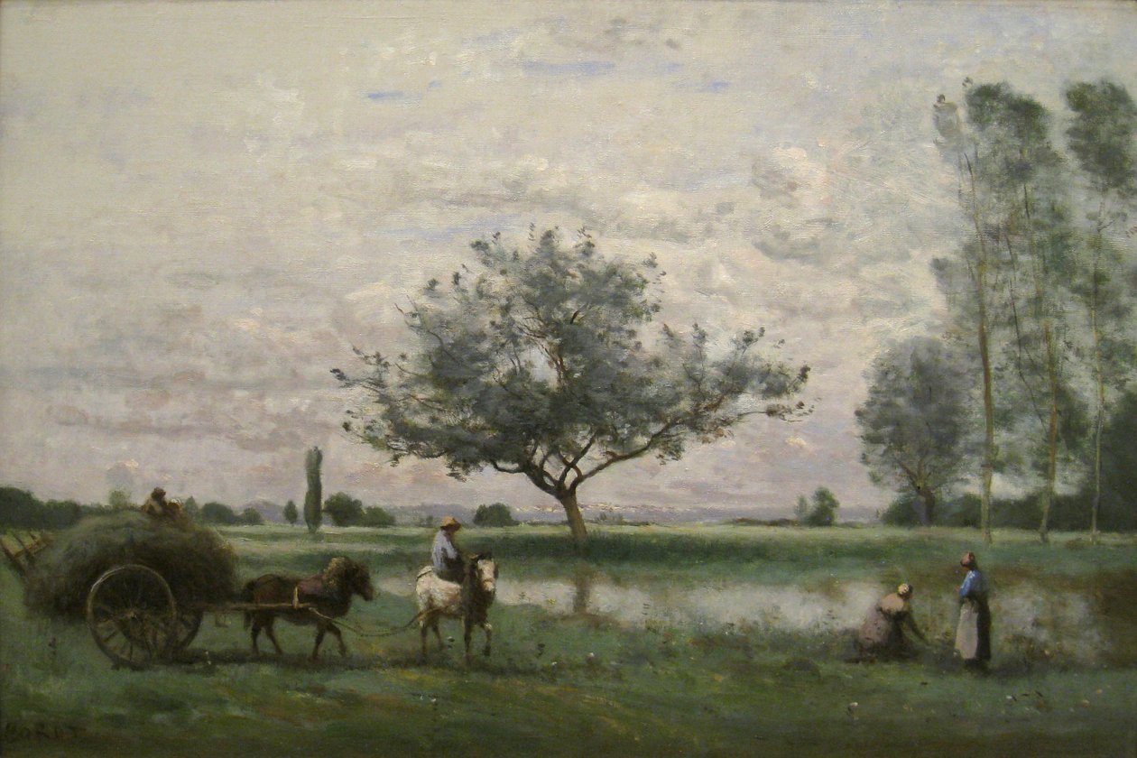 Heinäkärry joen varrella tekijältä Jean Baptiste Camille Corot