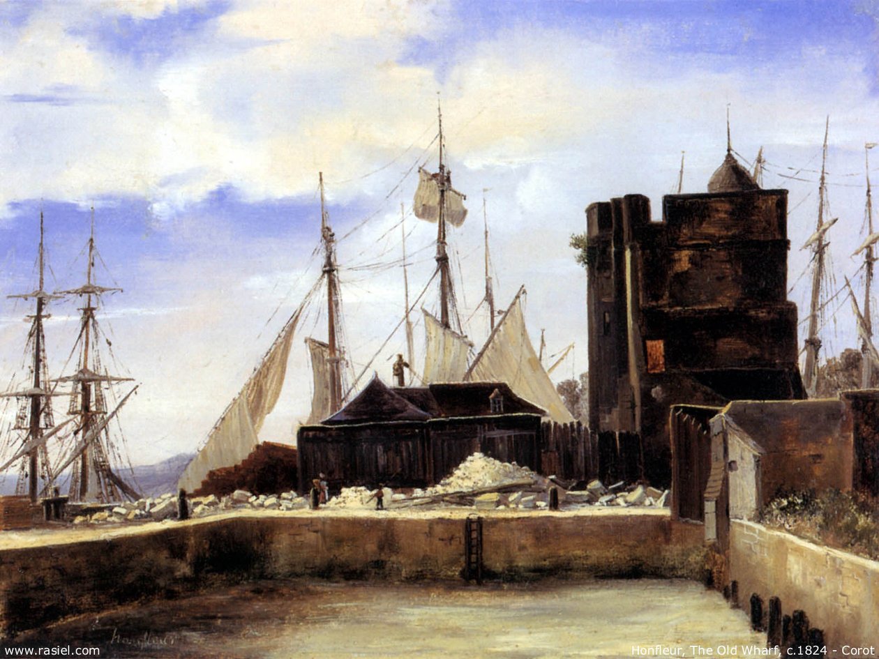 Honfleur, vanha satama tekijältä Jean Baptiste Camille Corot