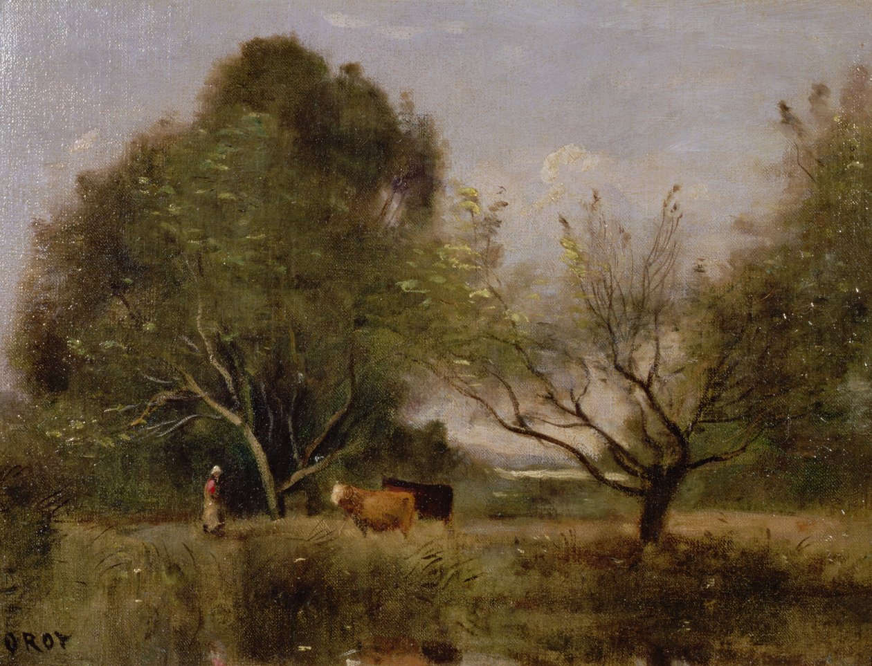 Maisema karjan kanssa tekijältä Jean Baptiste Camille Corot