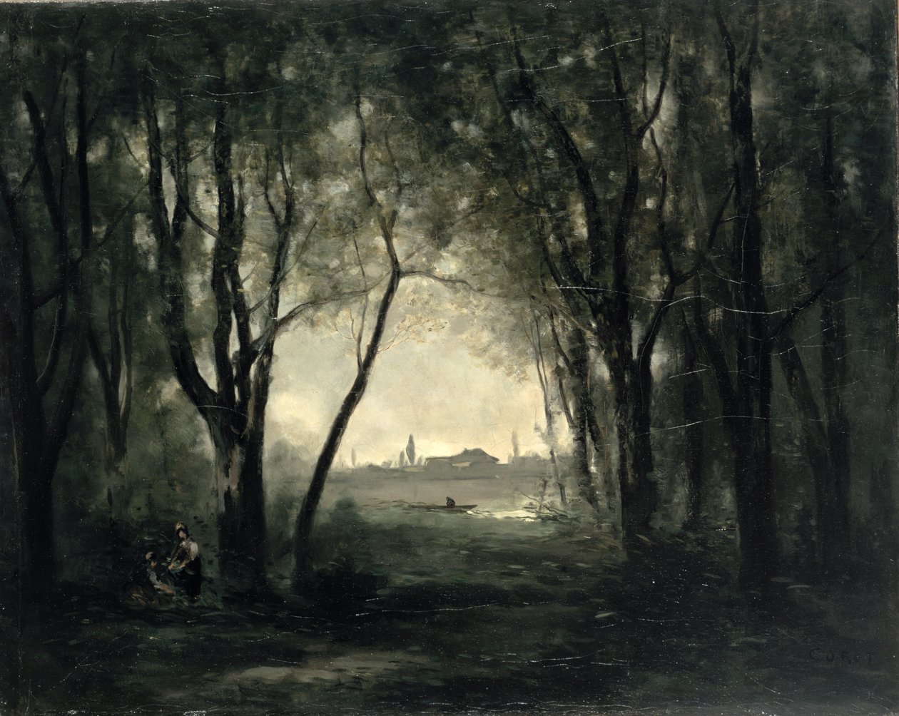 Maisema järven kanssa, 1860-73 tekijältä Jean Baptiste Camille Corot