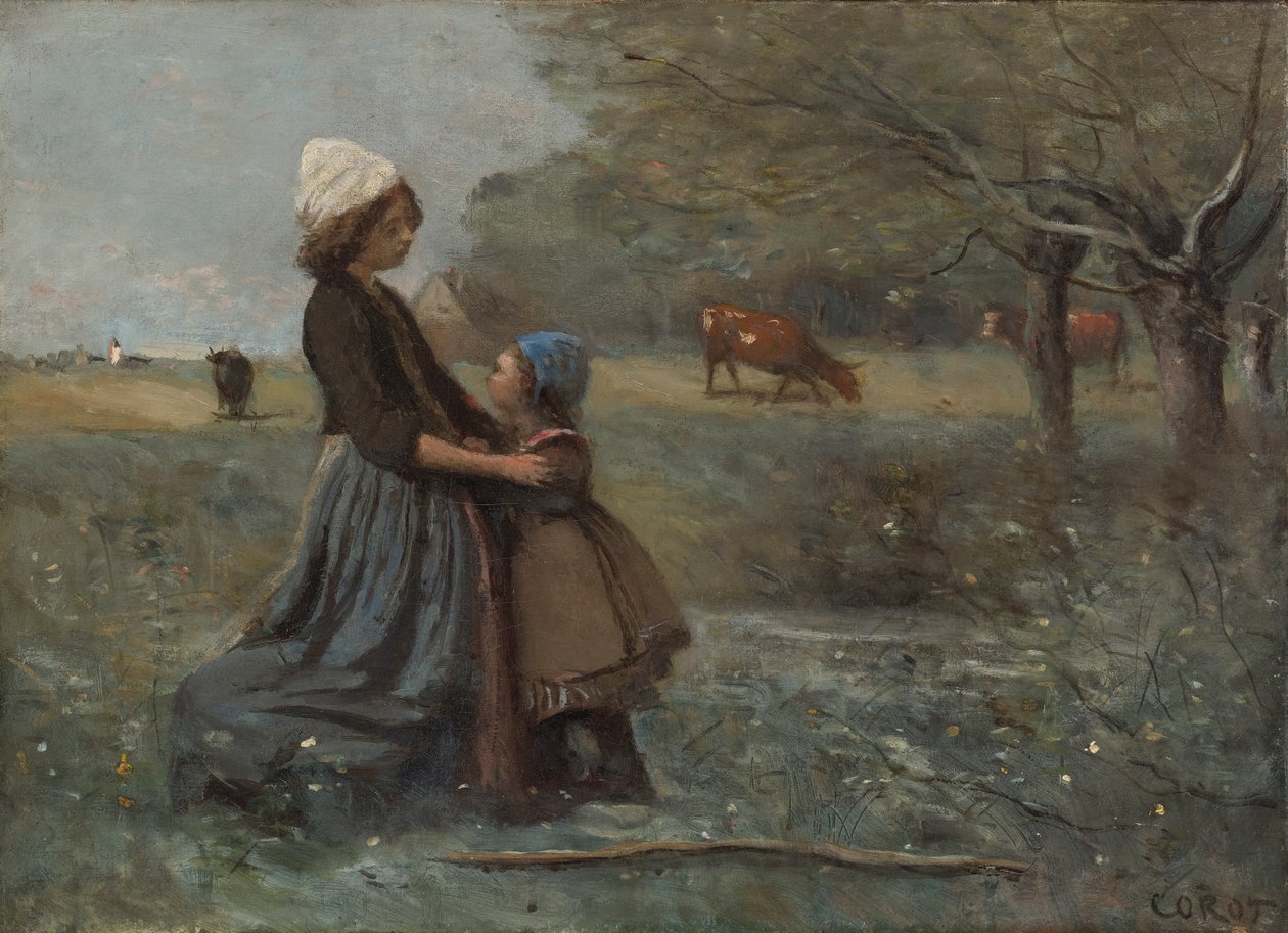 Les deux soeurs dans la prairie tekijältä Jean Baptiste Camille Corot