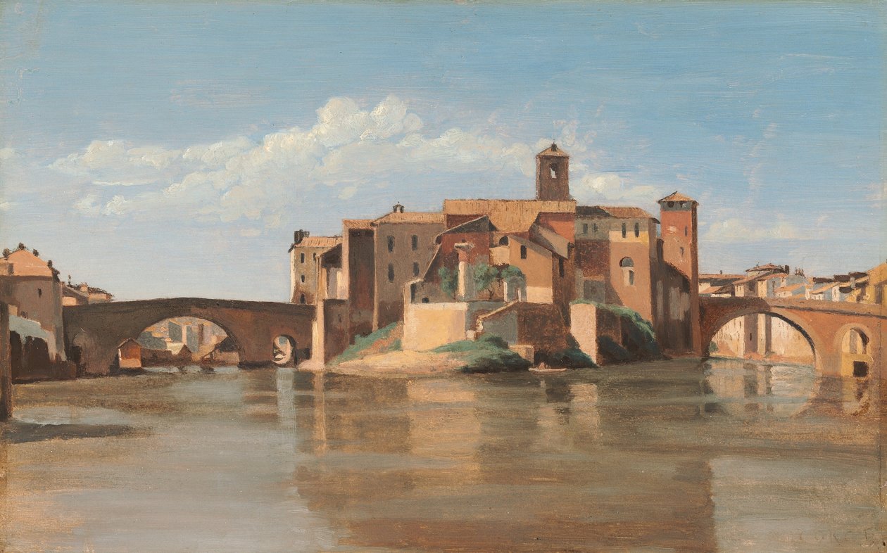 Lîle et le pont de San Bartolomeo, Rooma tekijältä Jean Baptiste Camille Corot