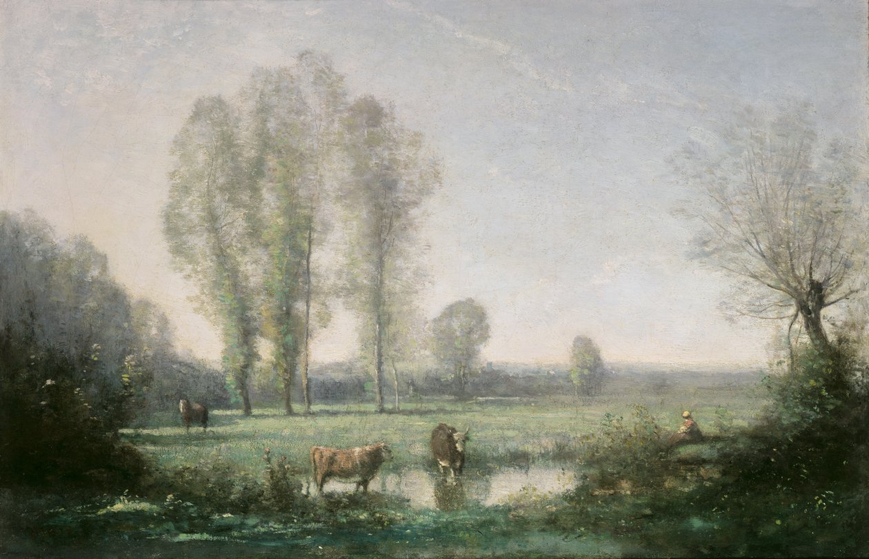 Aamun sumu, 1860 tekijältä Jean Baptiste Camille Corot