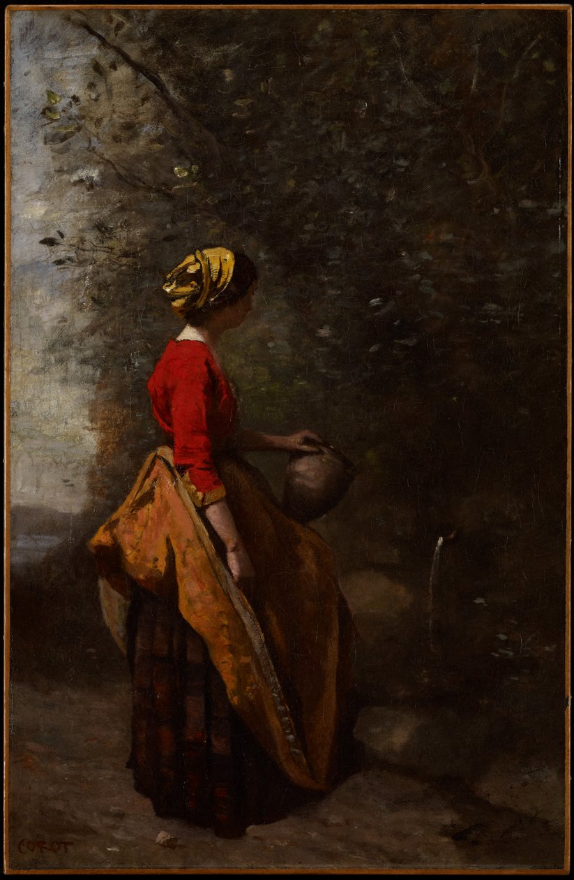 Talonpoikatyttö lähteellä, n. 1860-65 tekijältä Jean Baptiste Camille Corot