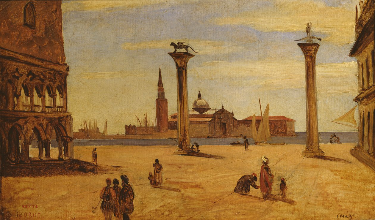 Piazzetta di San Marco, Venetsia, 1828-34 tekijältä Jean Baptiste Camille Corot