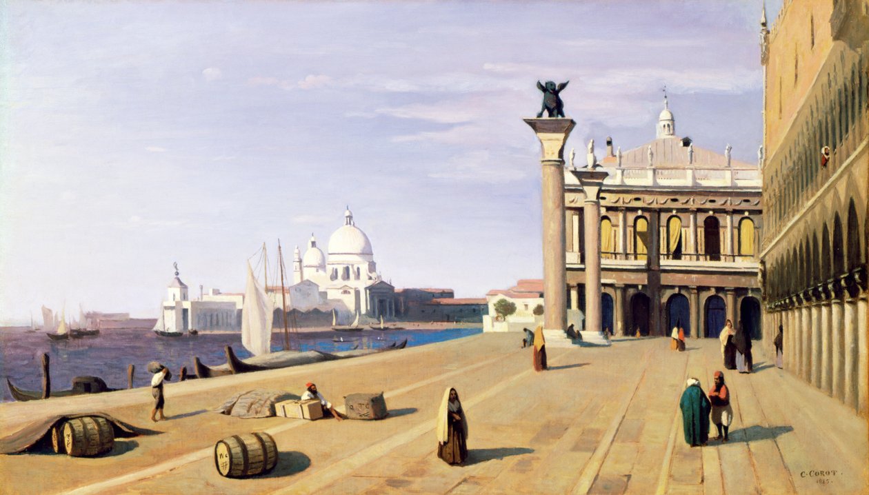 Riva degli Schiavone, Venetsia, 1845 tekijältä Jean Baptiste Camille Corot