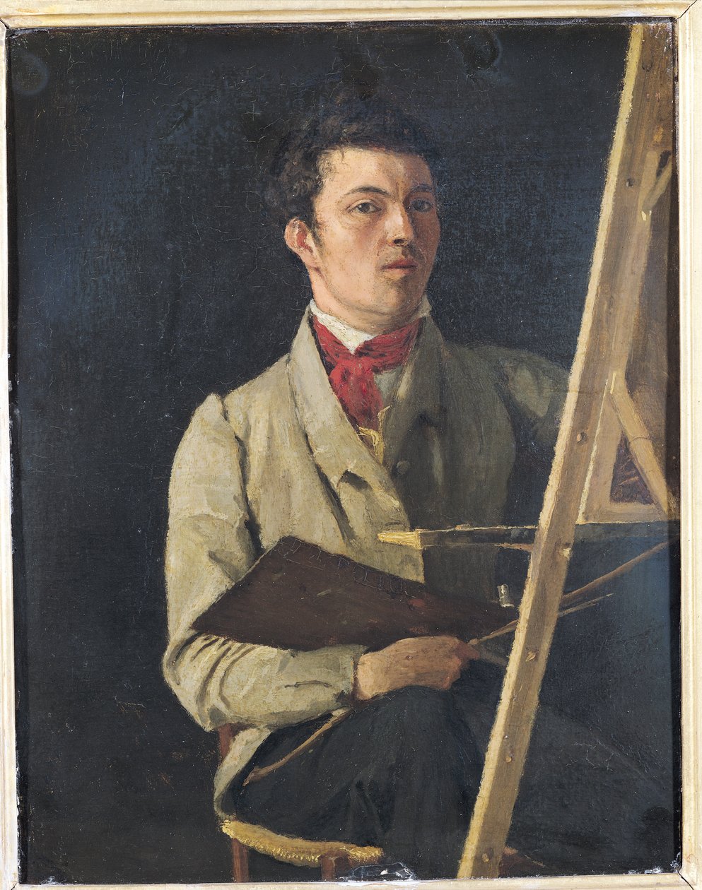 Omakuva, istumassa telineen vieressä, 1825 tekijältä Jean Baptiste Camille Corot