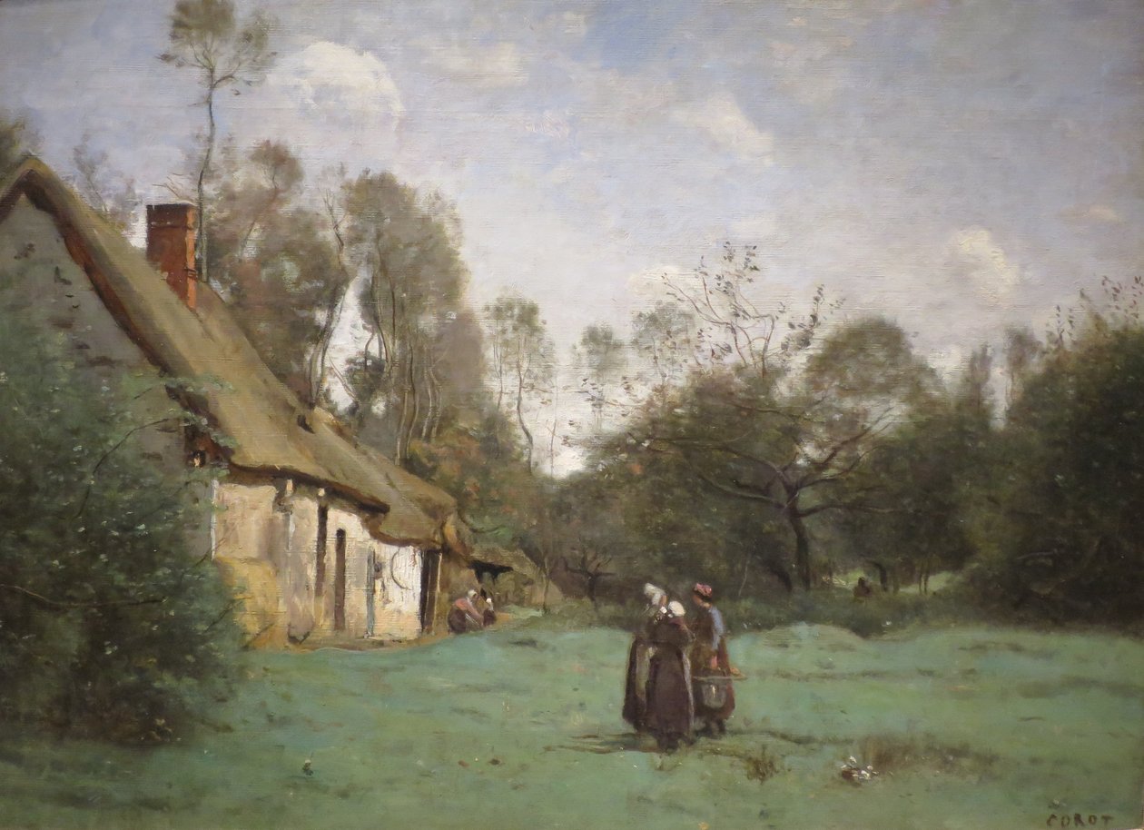 Olkikattoinen mökki Normandiassa tekijältä Jean Baptiste Camille Corot