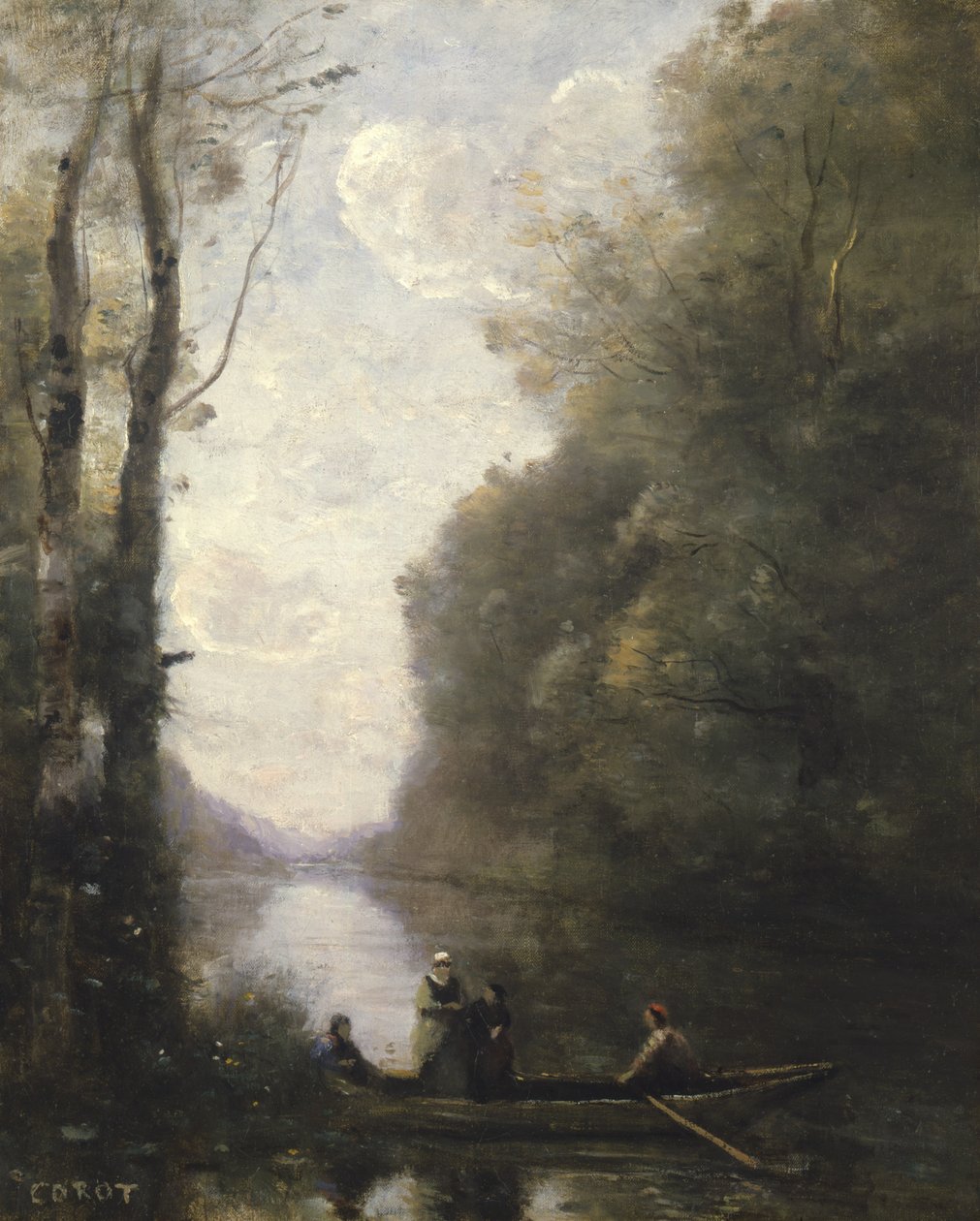 Lauttamies lähtemässä pankista kahden naisen kanssa, 1865 tekijältä Jean Baptiste Camille Corot