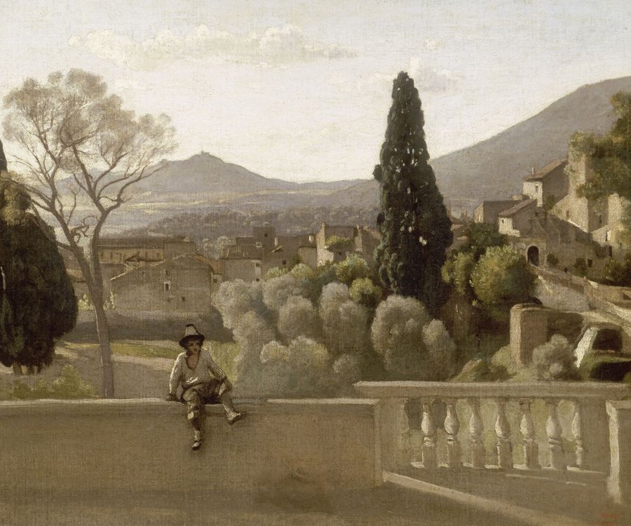 Villa dEste -puutarha Tivolissa tekijältä Jean Baptiste Camille Corot