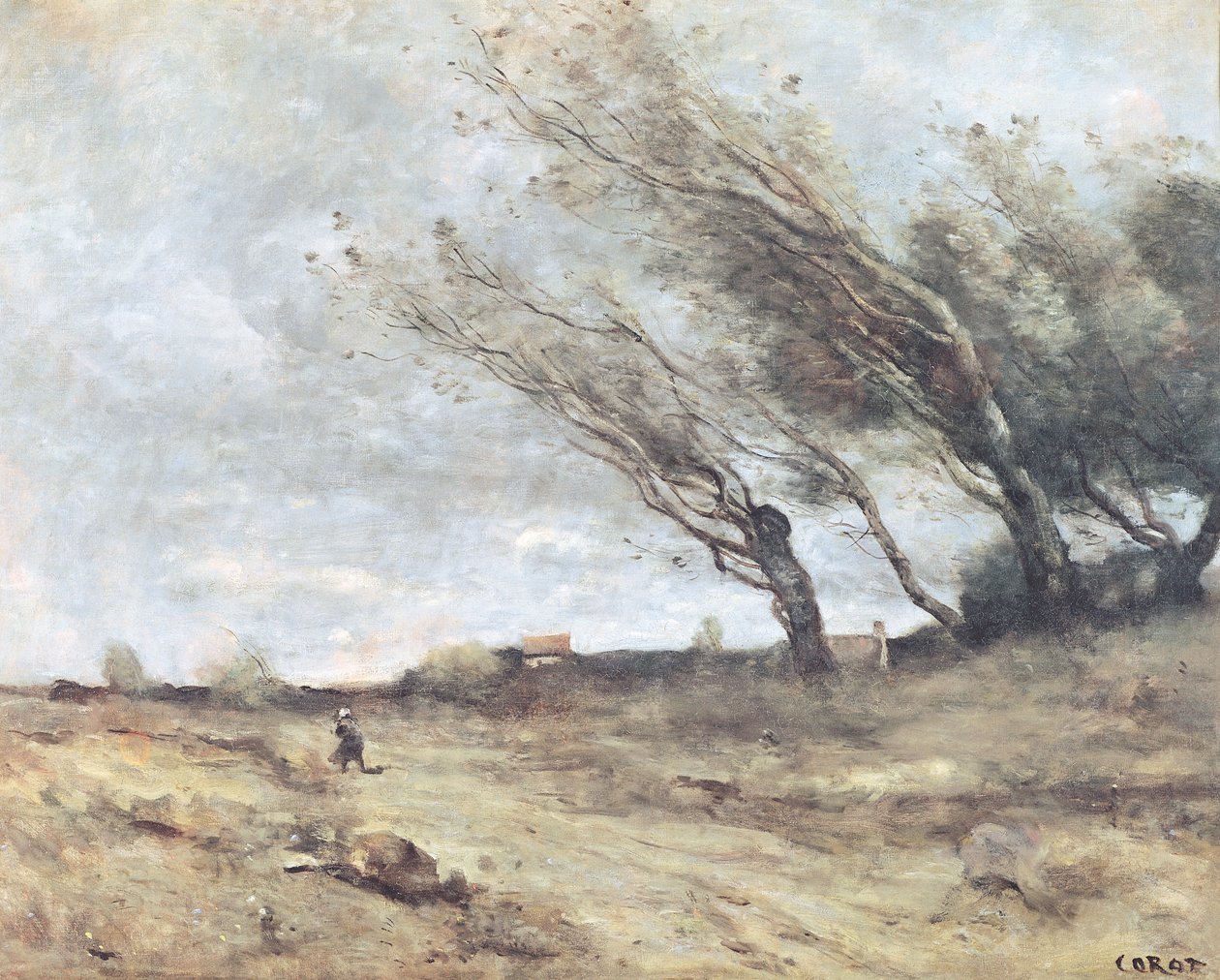 Tuulenpuuska, n. 1865-1870 tekijältä Jean Baptiste Camille Corot