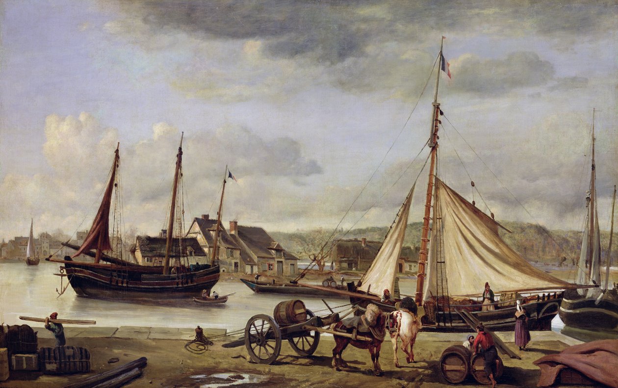 Kauppiaan laituri Rouenissa, 1834 tekijältä Jean Baptiste Camille Corot
